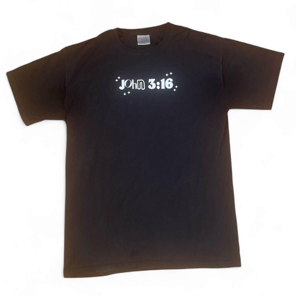 John 3:16 🕊️ God Loved Us So Much 
Black Basic Men’s Medium Tee 100% Cotton